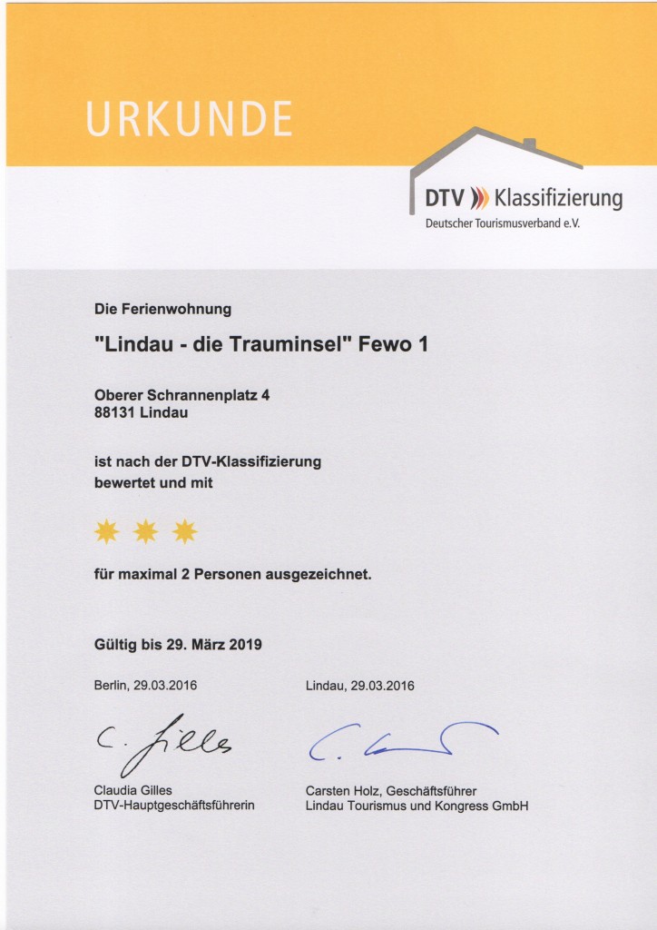 DTV Klassifizierung Lindau die Trauminsel Fewo 1
